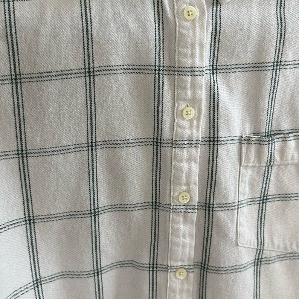 MADEWELL COTTON PLAID FLANNEL BUTTON UP SHIRT LONG SLEEVE in Cream/Green Size-L - Picture 6 of 8